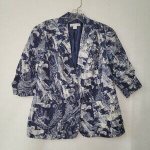 Coldwater Creek Abstract Indigo Blazer 8Petite Linen Blend Blazer 3/4 Sleeve New